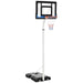  Adjustable basketball hoop with solid steel frame, built-in wheels, and stable base for all ages.