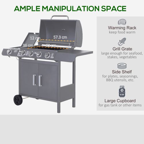 Gas BBQ Grill - 4+1 Burners with Storage & Mobility - Samanta Factory
