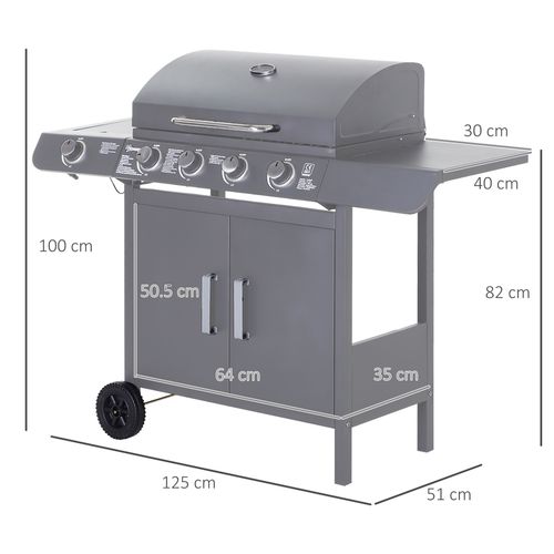 Gas BBQ Grill - 4+1 Burners with Storage & Mobility - Samanta Factory