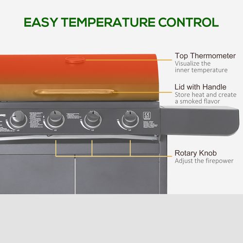 Gas BBQ Grill - 4+1 Burners with Storage & Mobility - Samanta Factory