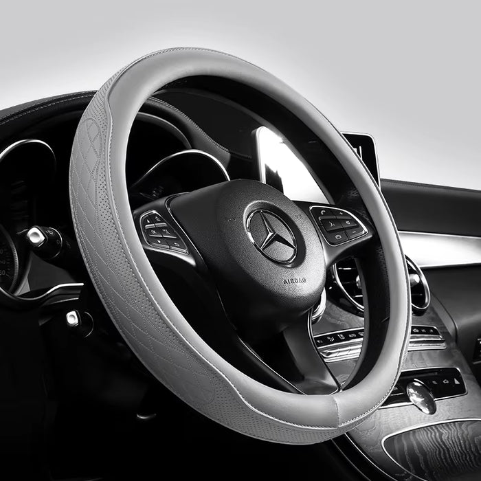 Napa Leather Perforated Patchwork Car Steering Wheel Cover, Non-Slip, Breathable, Universal 15 Inch (Approx. 38Cm)