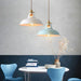 Vintage industrial pendant light with colorful metal shade and brushed nickel finish