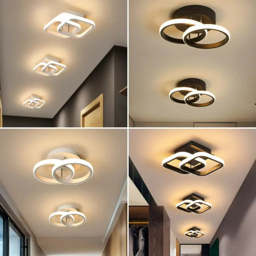 Modern round LED ceiling light with black aluminum body and acrylic shade