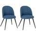  Set of two luxurious velvet dining chairs with ergonomic backrest and steel legs in blue and black