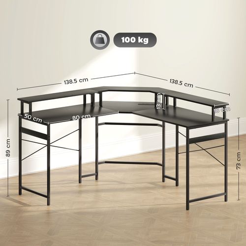 L-Shaped Computer Desk – Built-in Power & LED Lighting - Samanta Factory