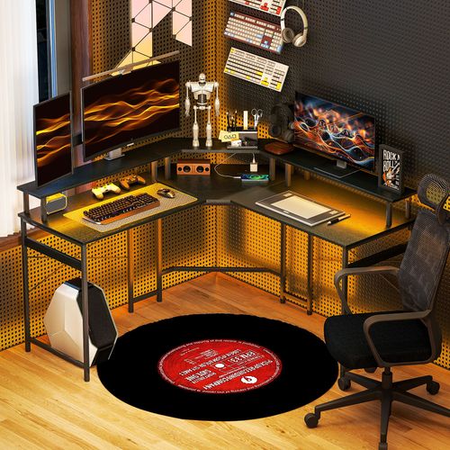 L-Shaped Computer Desk – Built-in Power & LED Lighting - Samanta Factory