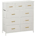Cream white storage unit with boucle fabric drawers and gold-tone handles