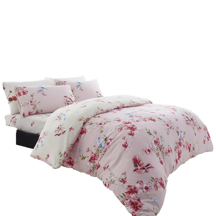 Birdie Blossom Cotton Blend Floral Duvet Cover Set with Pillowcases