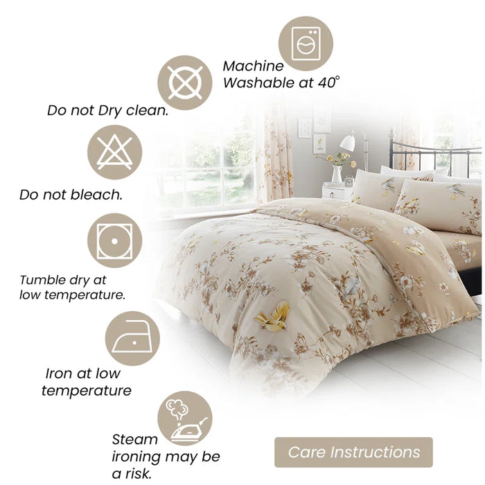 Birdie Blossom Cotton Blend Floral Duvet Cover Set with Pillowcases
