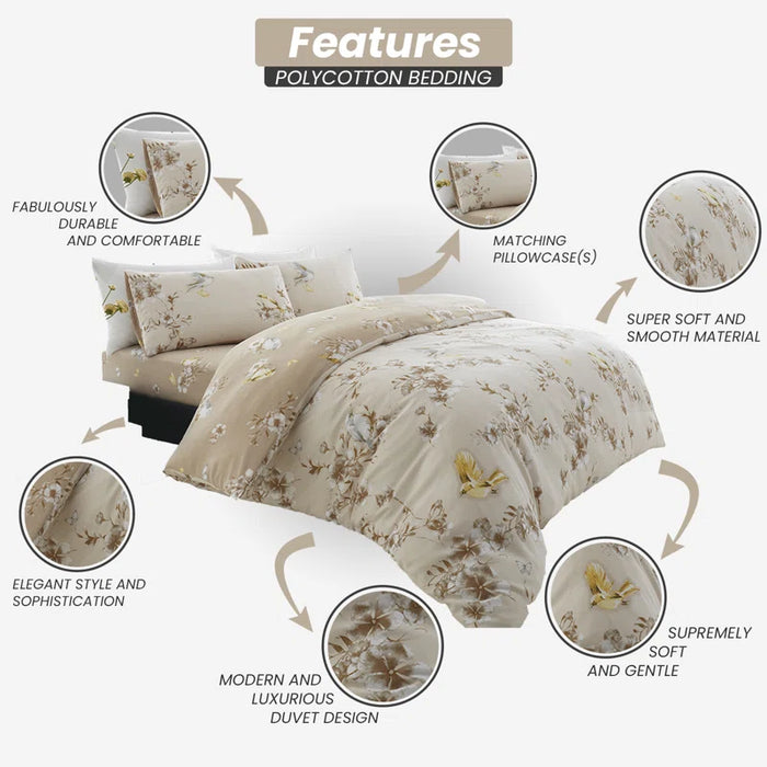 Birdie Blossom Cotton Blend Floral Duvet Cover Set with Pillowcases