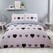 Charming reversible cotton-blend bedding set with hearts on pink and polka dot reverse side