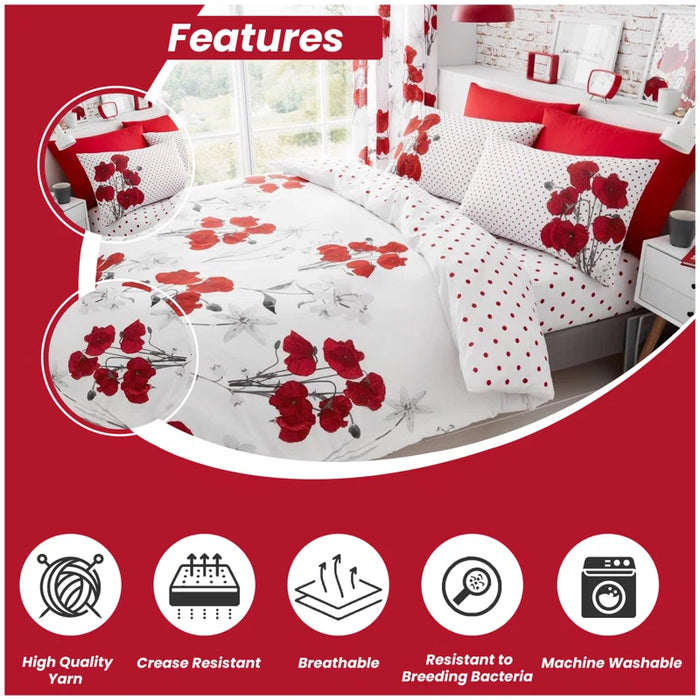 Poppy Cotton Blend Floral Duvet Cover Set with Pillowcases