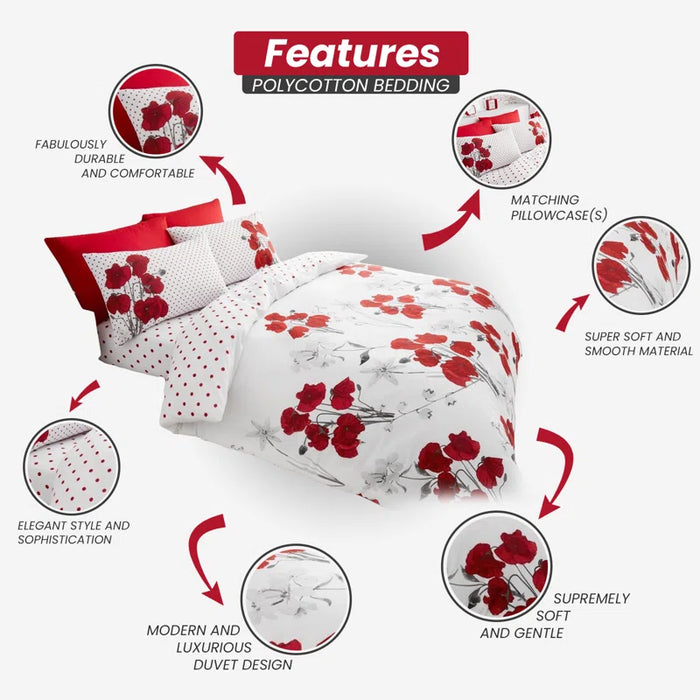 Poppy Cotton Blend Floral Duvet Cover Set with Pillowcases