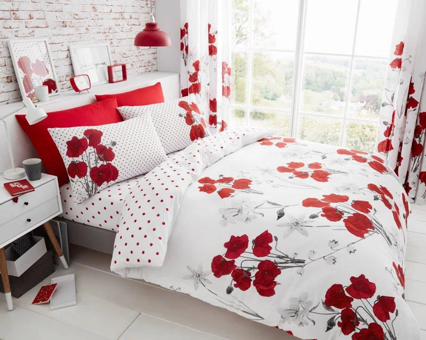 Poppy Cotton Blend Floral Duvet Cover Set with Pillowcases