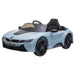 Stylish blue electric ride-on car for kids aged 3-8 with LED lights and safety features