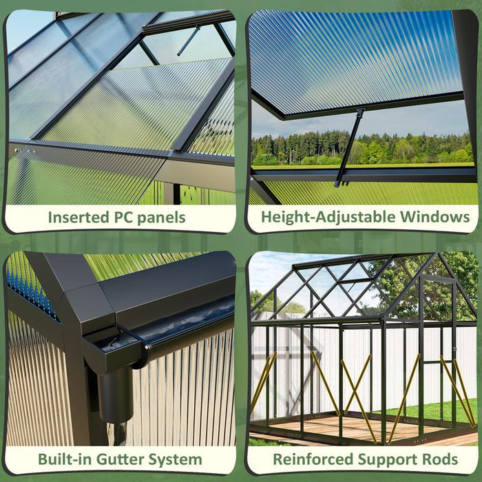 6X7 FT Polycarbonate Greenhouse with Quick Setup Structure and Roof Vent, Aluminum Walk-In Greenhouse for outside Garden Backyard