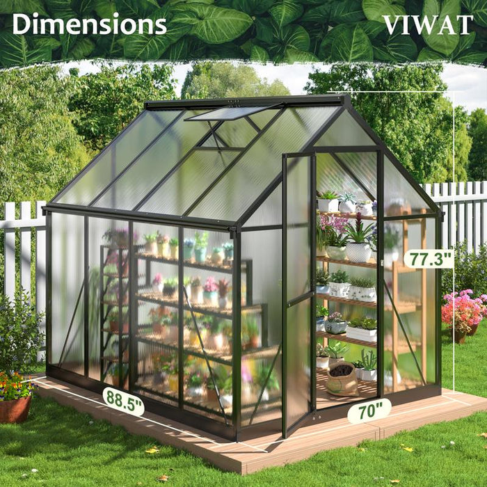 6X7 FT Polycarbonate Greenhouse with Quick Setup Structure and Roof Vent, Aluminum Walk-In Greenhouse for outside Garden Backyard