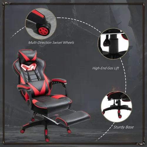 Gaming Chair Ergonomic Reclining w/ Manual Footrest Wheels Stylish Office Red - Samanta Factory