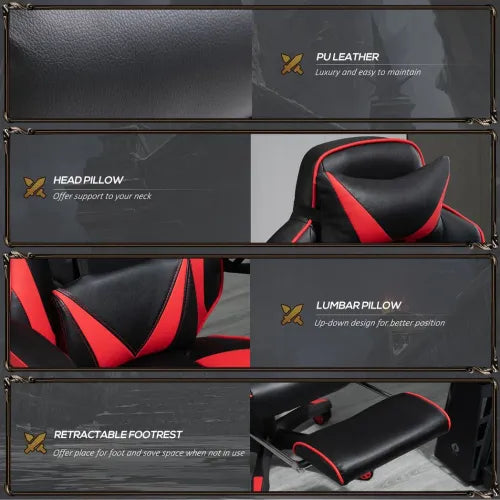 Gaming Chair Ergonomic Reclining w/ Manual Footrest Wheels Stylish Office Red - Samanta Factory