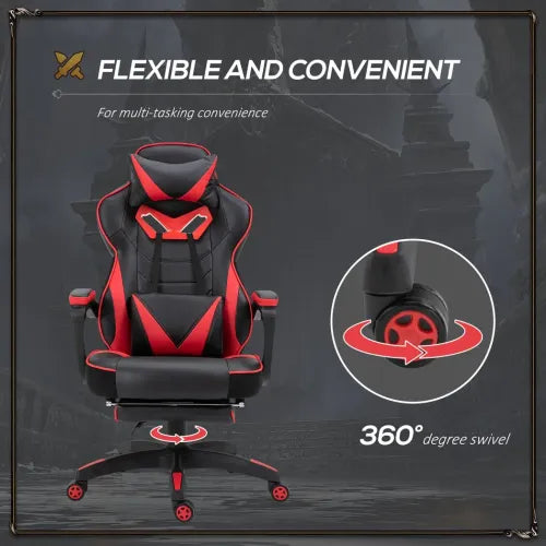 Ergonomic red gaming chair with 170-degree recline and footrest for gamers and office use