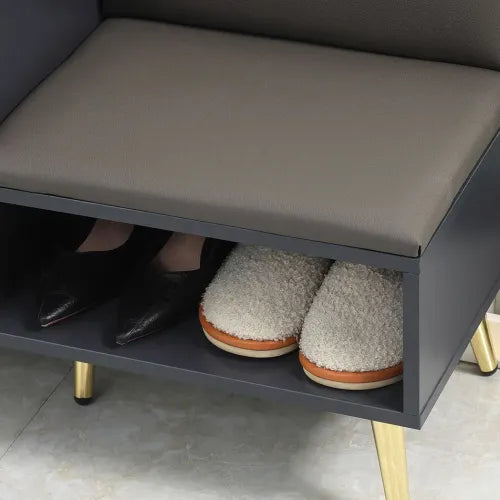 Shoe Bench with Storage Cabinet, Seating Cushion for Entryway Hallway Grey - Samanta Factory