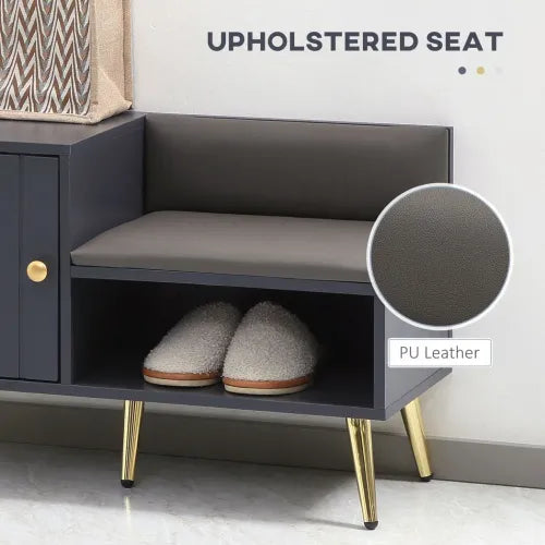 Shoe Bench with Storage Cabinet, Seating Cushion for Entryway Hallway Grey - Samanta Factory