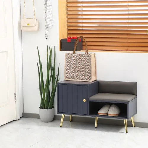 Shoe Bench with Storage Cabinet, Seating Cushion for Entryway Hallway Grey - Samanta Factory