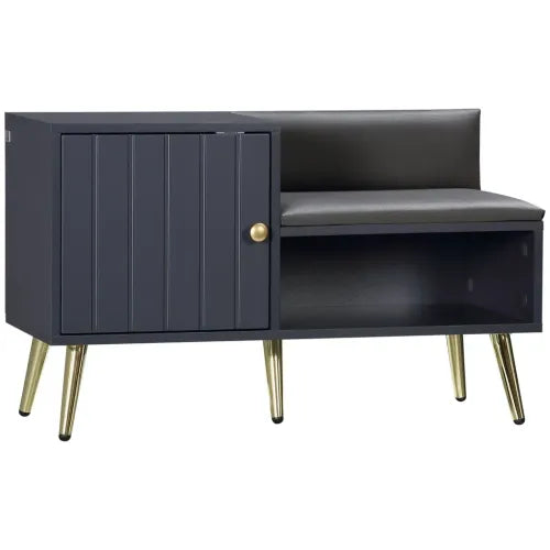 Shoe Bench with Storage Cabinet, Seating Cushion for Entryway Hallway Grey - Samanta Factory