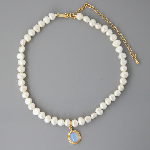 925 sterling silver geometric pendant necklace with irregular pearl – adjustable 21-50cm chain UK