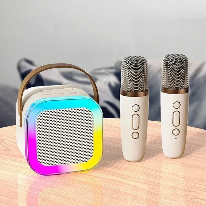Bluetooth karaoke machine with wireless microphone, adjustable LED lights for home karaoke parties