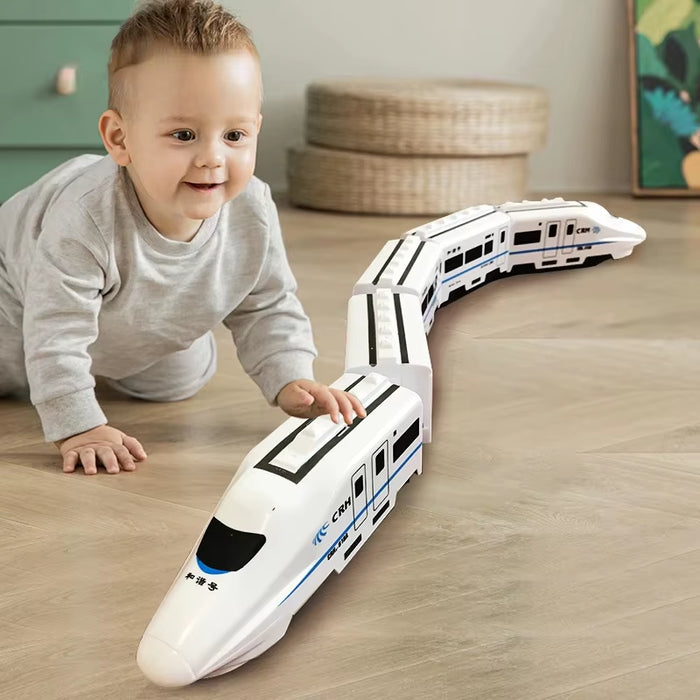 Kids electric high-speed train toy with lights and sound – 360° spin railway toy UK