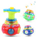 Colorful LED spinning top toy for kids with flashing lights, music, and easy launcher