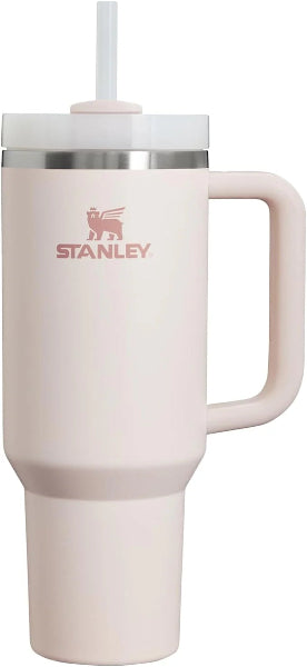 Reusable stainless steel tumbler with lid, straw, and handle for hot or cold drinks

