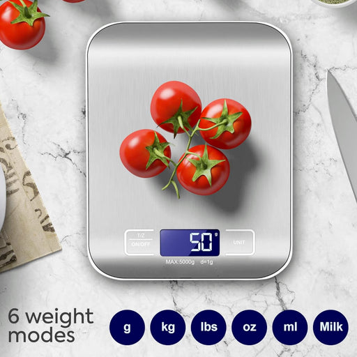 Digital 5kg Kitchen Scale with easy-to-read LCD display and stainless steel finish
