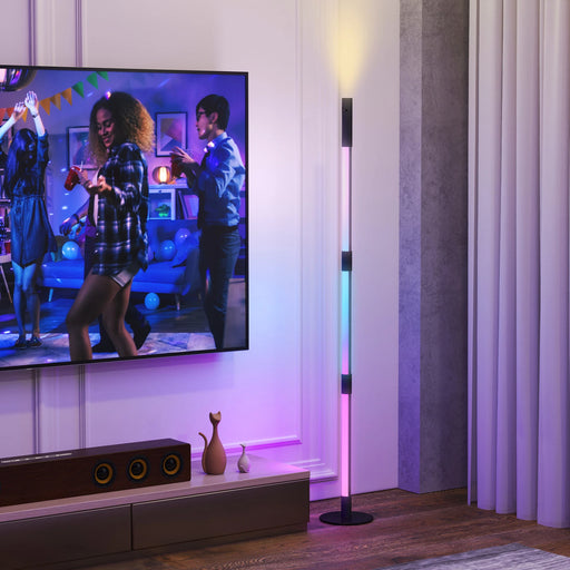 Smart floor lamp with adjustable height and music sync in dark grey finish
