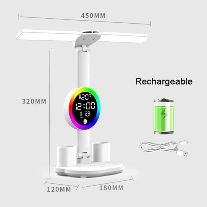Desk Lamp – Rechargeable LED with Fan & Clock Display - Samanta Factory