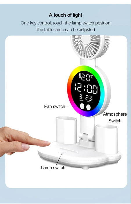 Desk Lamp – Rechargeable LED with Fan & Clock Display - Samanta Factory