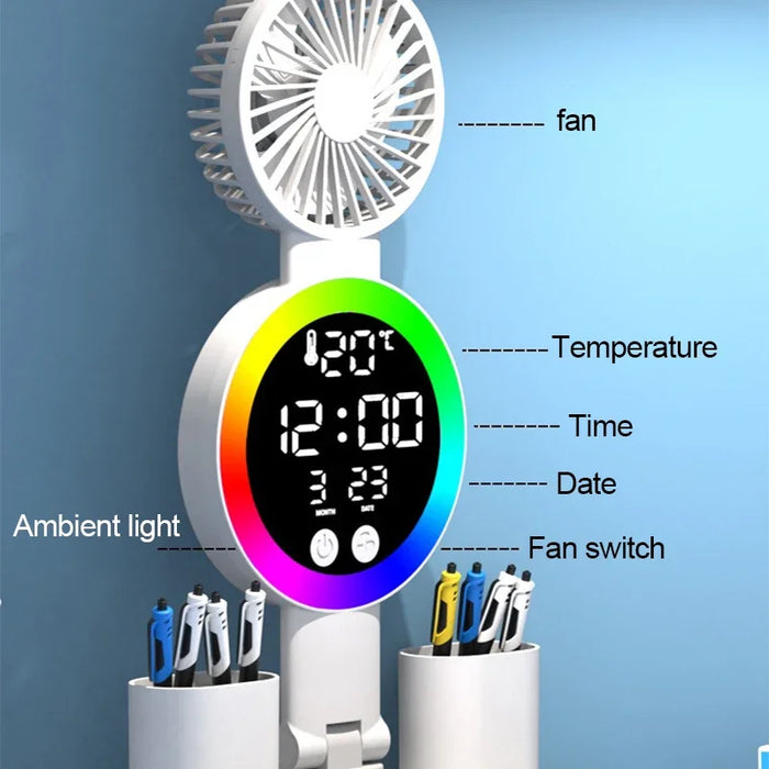 Desk Lamp – Rechargeable LED with Fan & Clock Display - Samanta Factory
