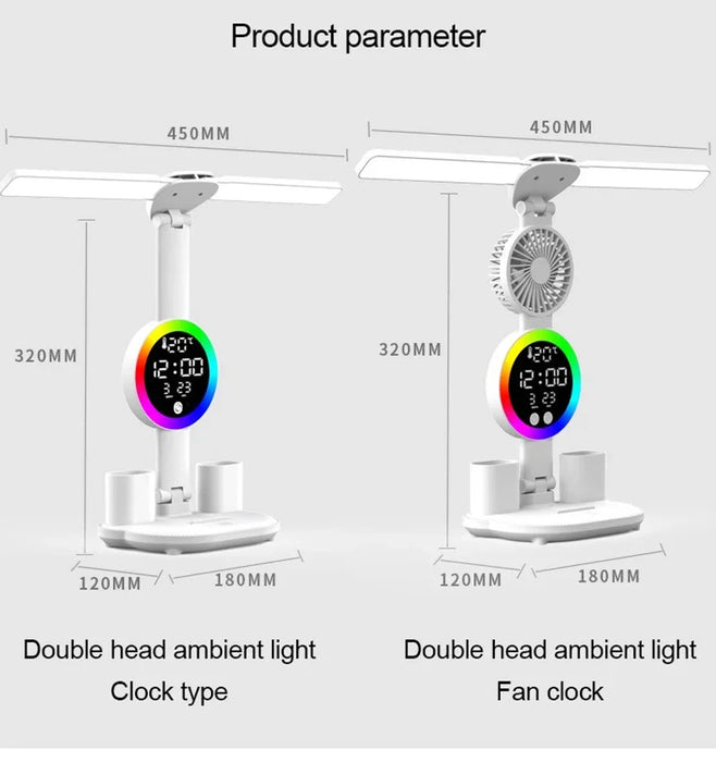 Desk Lamp – Rechargeable LED with Fan & Clock Display - Samanta Factory