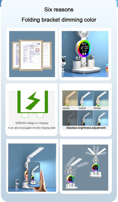 Desk Lamp – Rechargeable LED with Fan & Clock Display - Samanta Factory