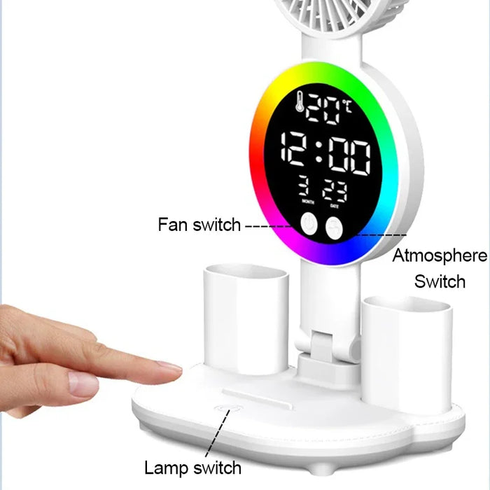 Desk Lamp – Rechargeable LED with Fan & Clock Display - Samanta Factory