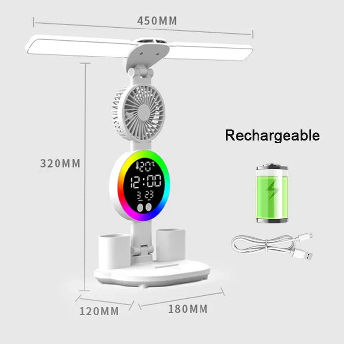 Desk Lamp – Rechargeable LED with Fan & Clock Display - Samanta Factory
