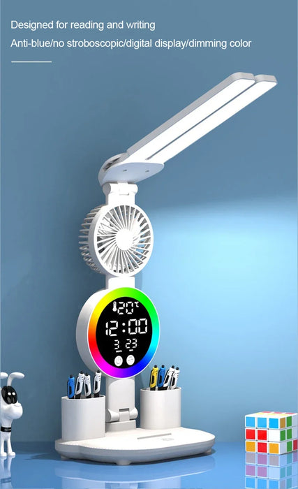 Desk Lamp – Rechargeable LED with Fan & Clock Display - Samanta Factory