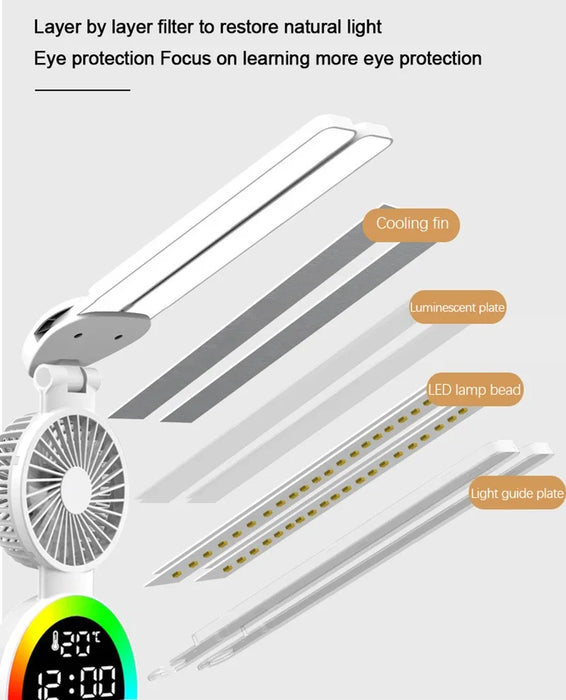 Desk Lamp – Rechargeable LED with Fan & Clock Display - Samanta Factory
