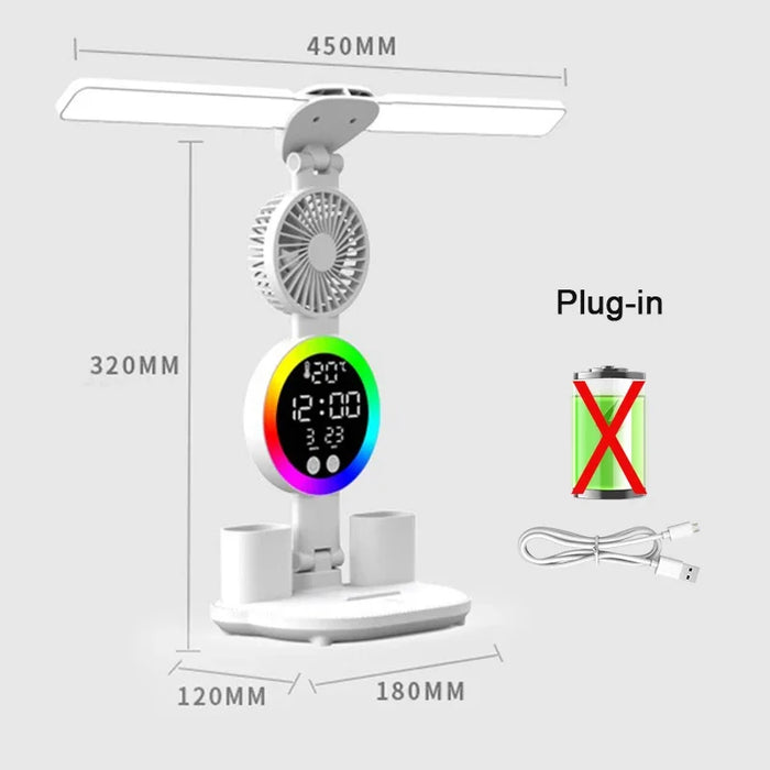 Desk Lamp – Rechargeable LED with Fan & Clock Display - Samanta Factory