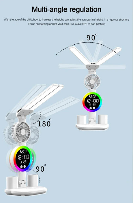 Desk Lamp – Rechargeable LED with Fan & Clock Display - Samanta Factory