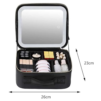 Makeup Bag with LED Mirror – 3-Color Light & Customizable Storage - Samanta Factory