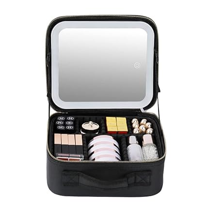 Makeup Bag with LED Mirror – 3-Color Light & Customizable Storage - Samanta Factory