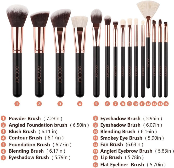 Professional 15-Piece Makeup Brush Set for Flawless Application of Powder, Cream, and Liquid with Elegant PU Leather Case in Classic Rose Gold