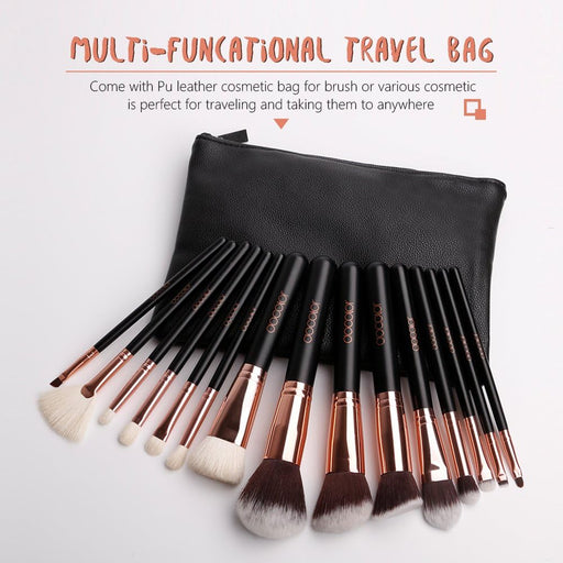 15-piece rose gold makeup brush set with travel bag